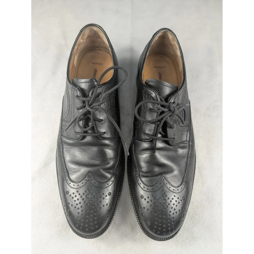 Johnston & Murphy Sheepskin Leather Wingtip Oxford Black Dress Shoes‎ Mens 11M